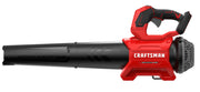 Craftsman cordless leaf blower CMCBL730B, red and black, side angle on white background.