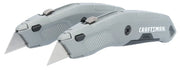 Photo of two Craftsman utility knives CMHT10588C in silver, side view, with retractable blades.