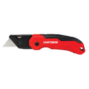 Craftsman utility knife CMHT10930, red and black, side angle, ergonomic handle, photography on white background.