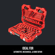 Craftsman red tool set case CMMT12033L with assorted mechanics tools shown open on white background.