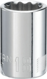 Craftsman CMMT44267 chrome 18mm socket, close-up front angle, white background.