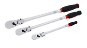Photo of CRAFTSMAN ratchet wrench set with black and red handles, SKU CMMT86506V, front angle, three pieces.