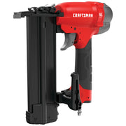 Craftsman CMPBN18K photography of red and black 18-gauge brad nailer, side angle on white background.