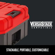 CRAFTSMAN storage box CMST17830, red and black, front angle, VERSASTACK compatible graphic.